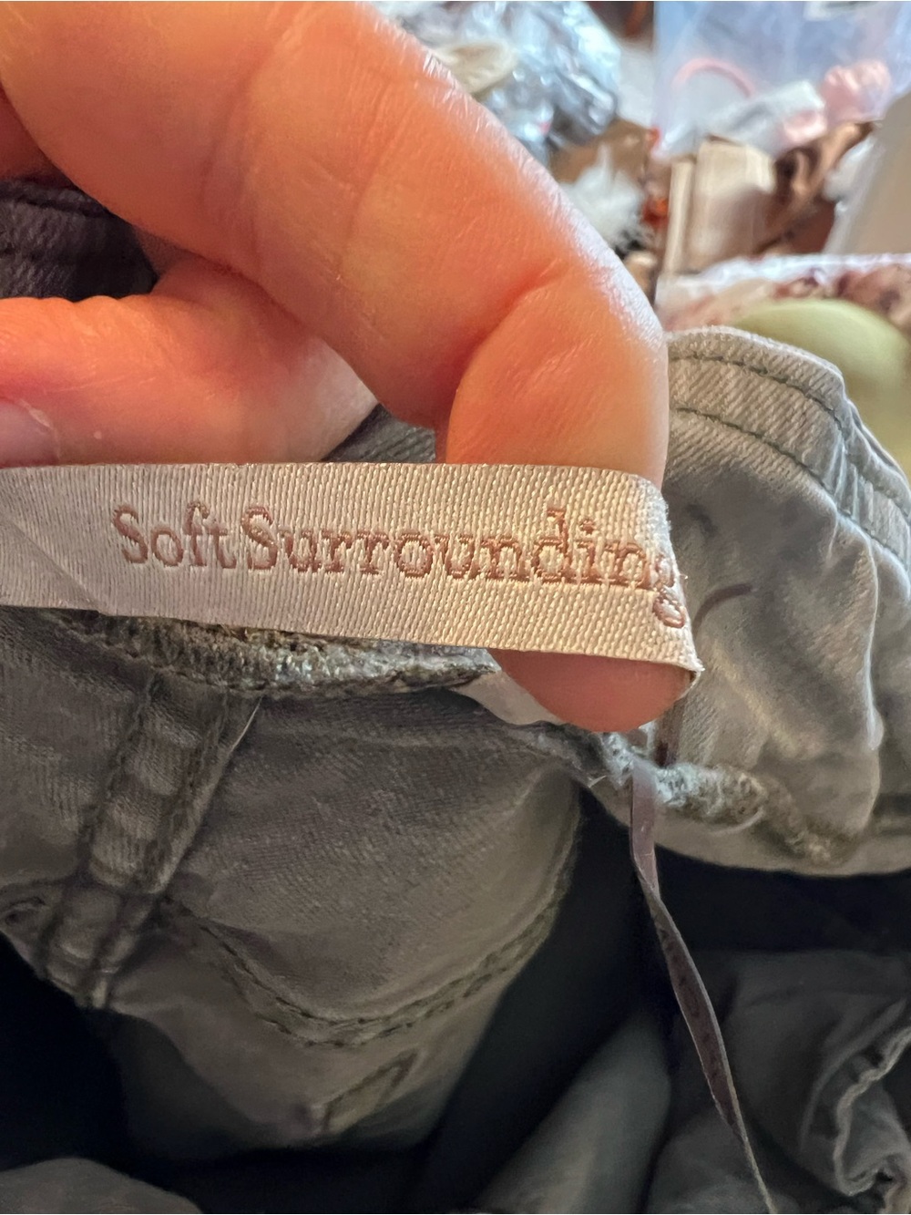 Soft Surroundings Slate Green Cropped Jeans with Embellished Ankles - Picture 7 of 10
